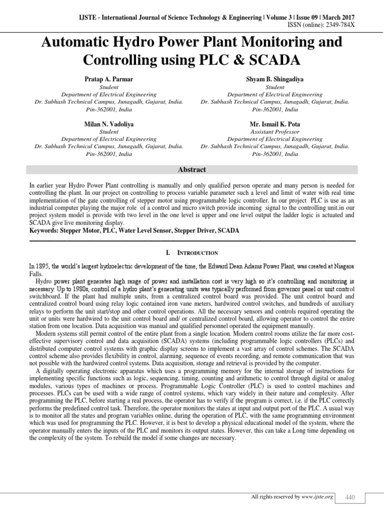 Automatic Hydro Power Plant Monitoring and Controlling Using PLC ...