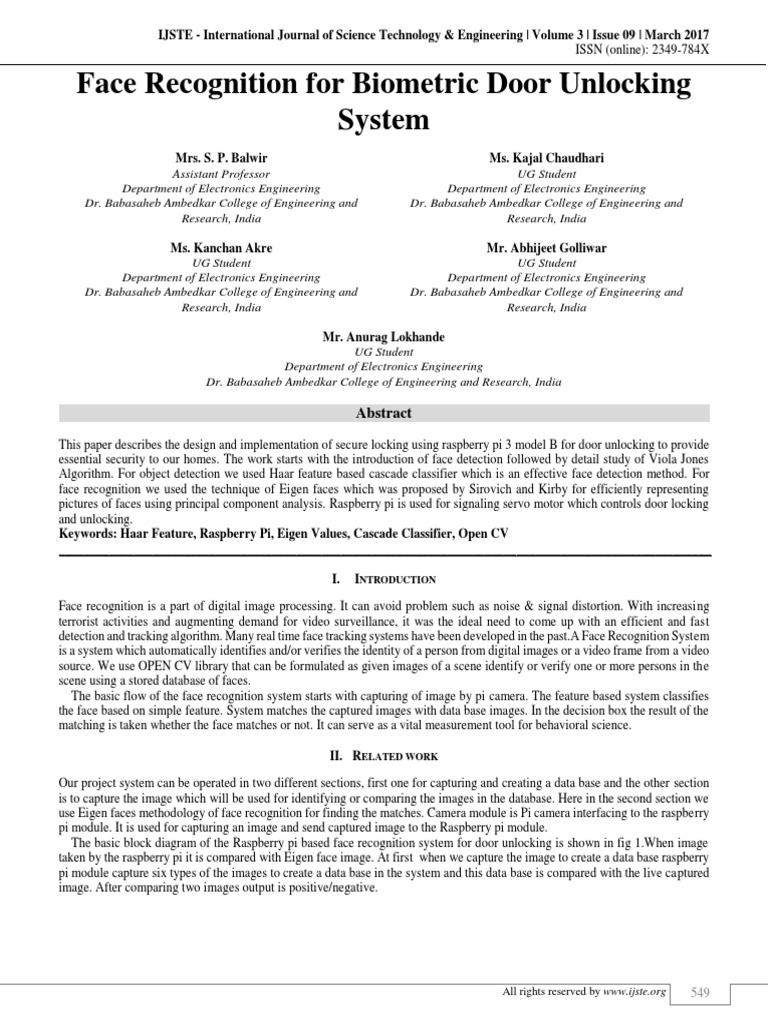 Face Recognition For Biometric Door Unlocking System | PDF | Integral ...