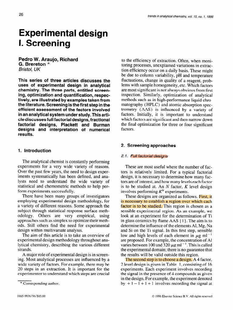 Experimental Design in Analytical Chemistry | PDF | Experiment ...