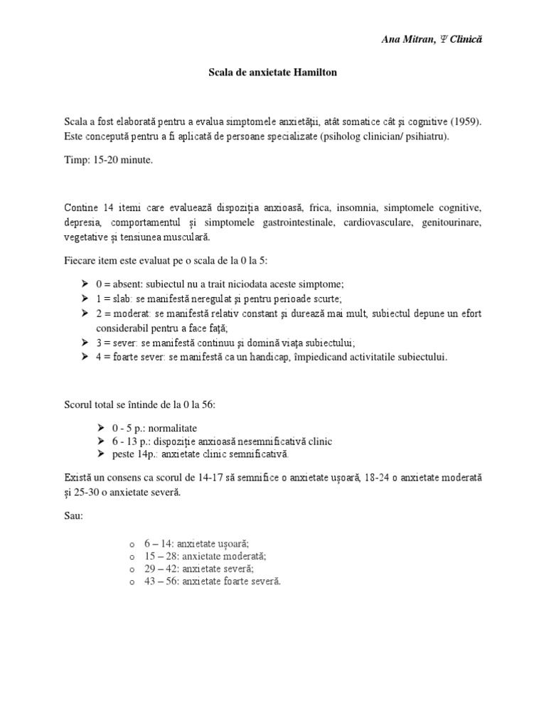 Ana Scala Anxietate HAMILTON 1 PDF | PDF