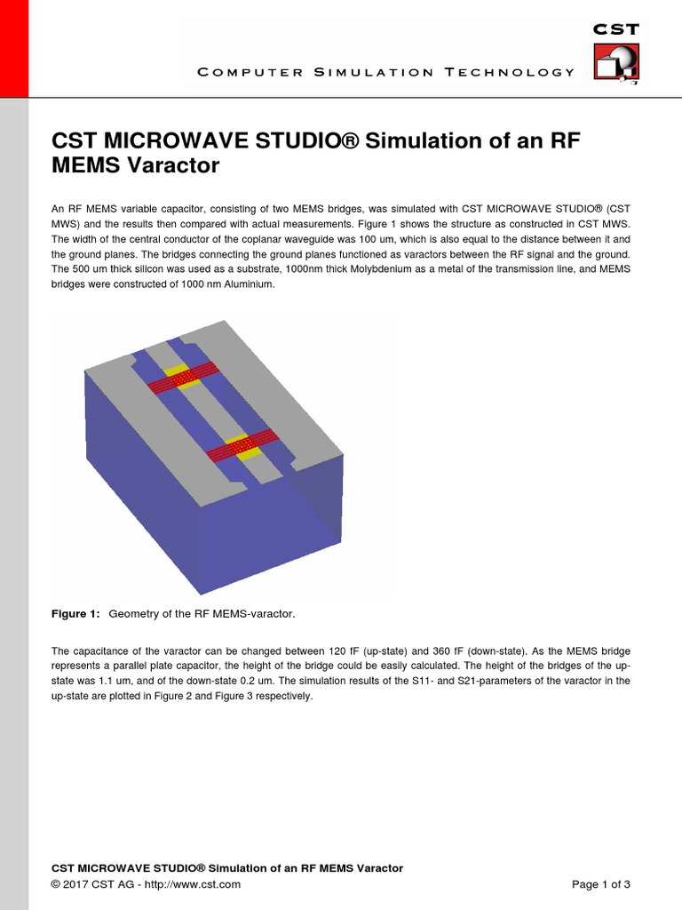 CST Microwave Studio Simulation of An RF Mems Varactor PDF Radio Frequency