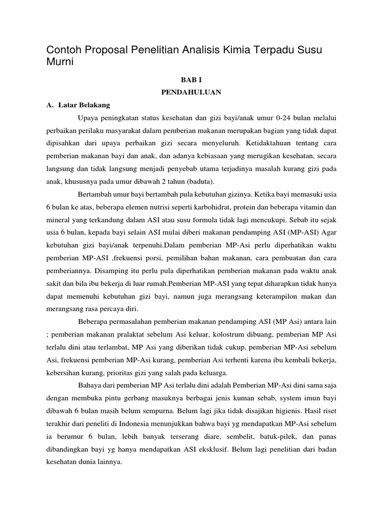 Contoh Proposal Penelitian Analisis Kimia Terpadu Susu Murni