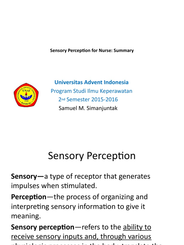 Sensory Perception Overview for Nurses | PDF | Senses | Stimulus ...