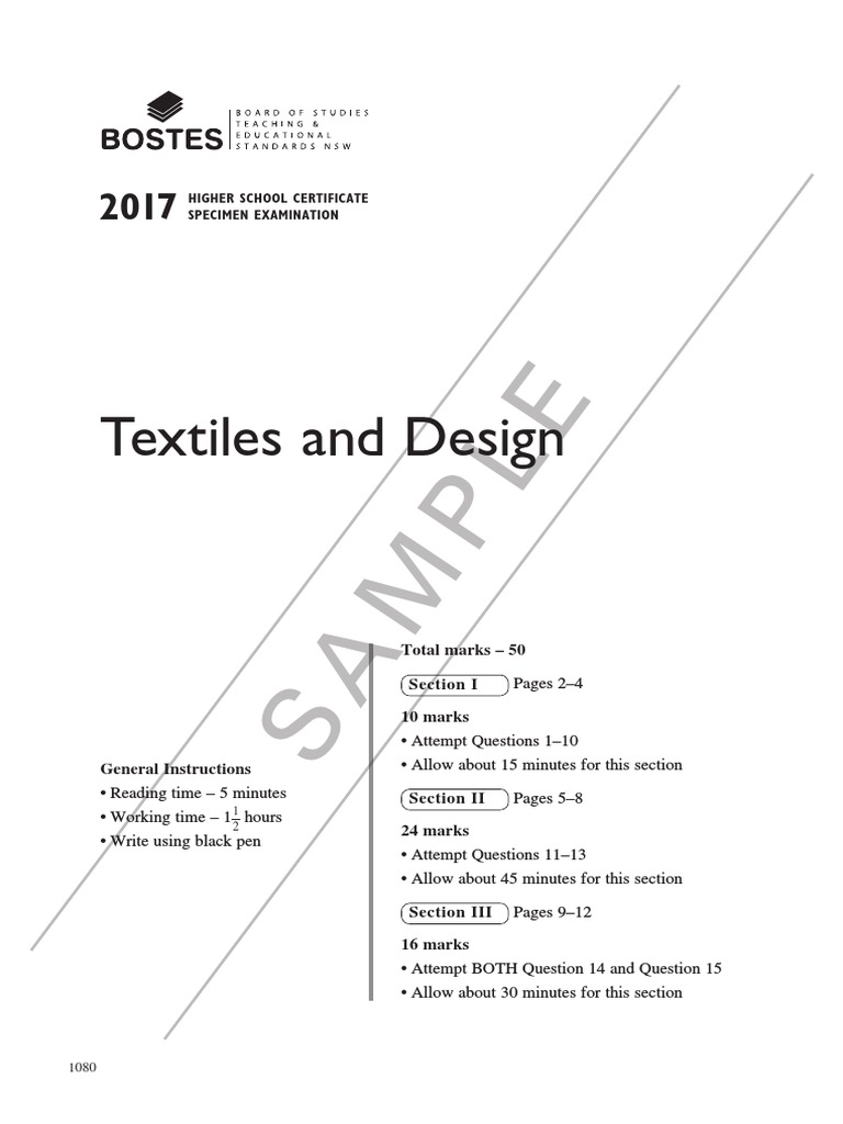Textiles Design Specimen Exam 2017 | PDF | Textiles | Yarn