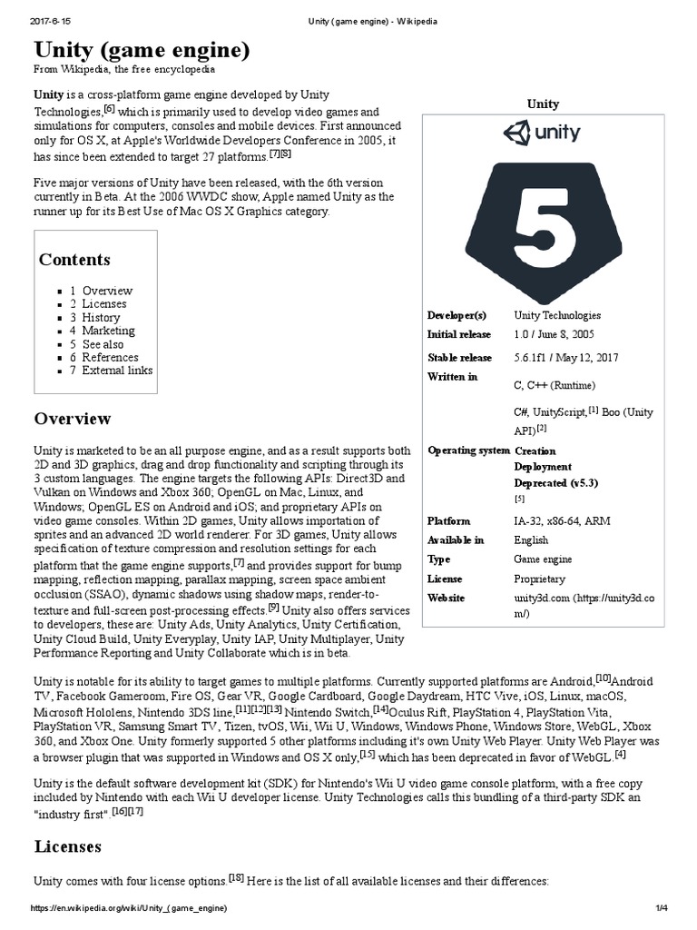 Unity (Game Engine) - Wikipedia | PDF | Unity (Game Engine ...