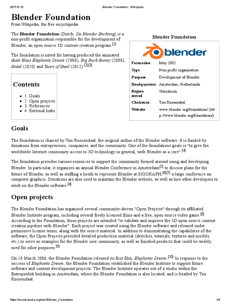 Blender Foundation Wikipedia PDF Blender (Software) Free Software