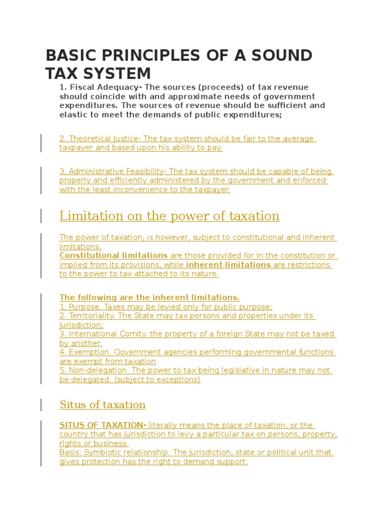 Basic Principles of A Sound Tax System PDF Double Taxation Tax
