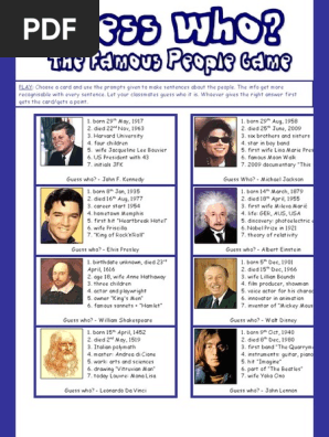 1524 Guess Who the Famous People Game Speaking About Personal Information