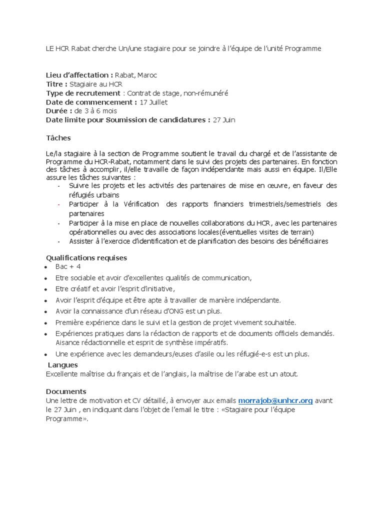 Offre de Stage - HCR Maroc | PDF