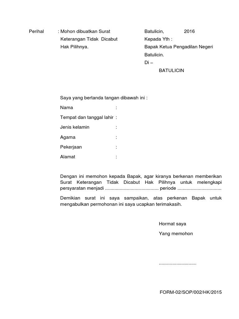 Contoh Surat Keterangan Tidak Pernah Dijatuhi Hukuman Disiplin