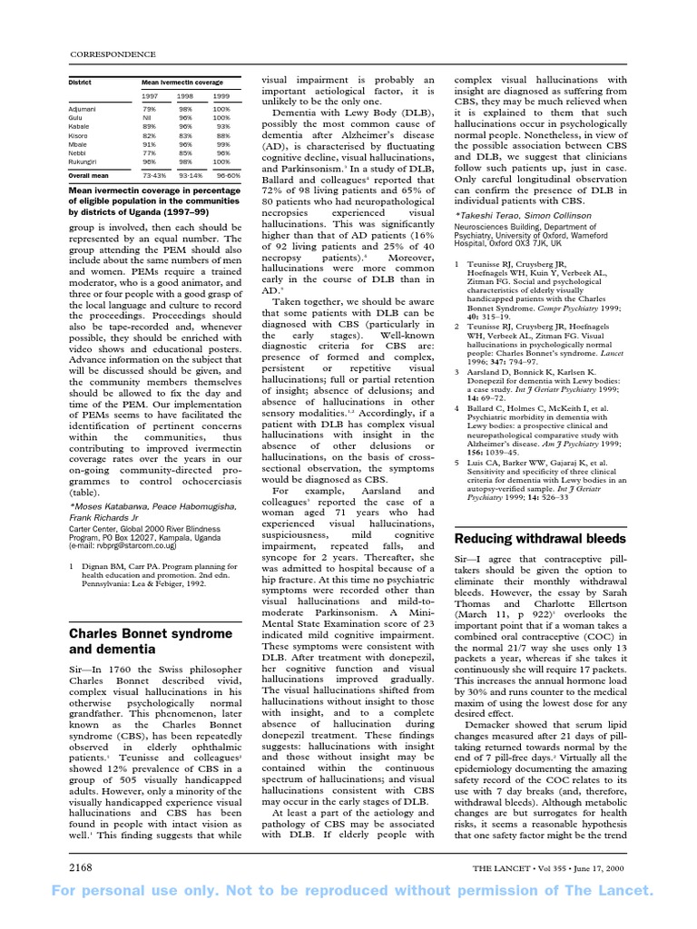 Charles Bonnet Syndrome PDF Hallucination Dementia