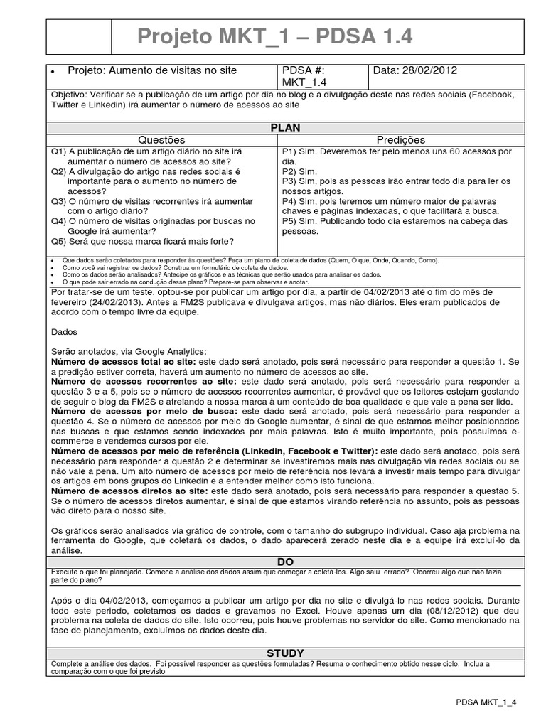 Impacto do PDSA no Acesso ao Site | PDF | Google | Twitter