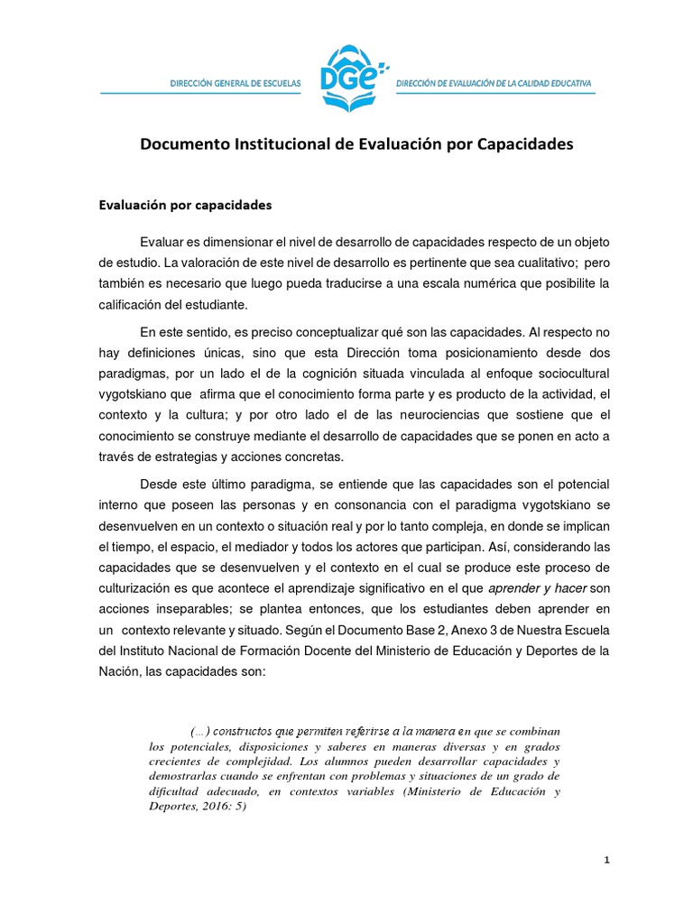 Evaluación por Capacidades en Educación | PDF | Evaluación | Plan de ...