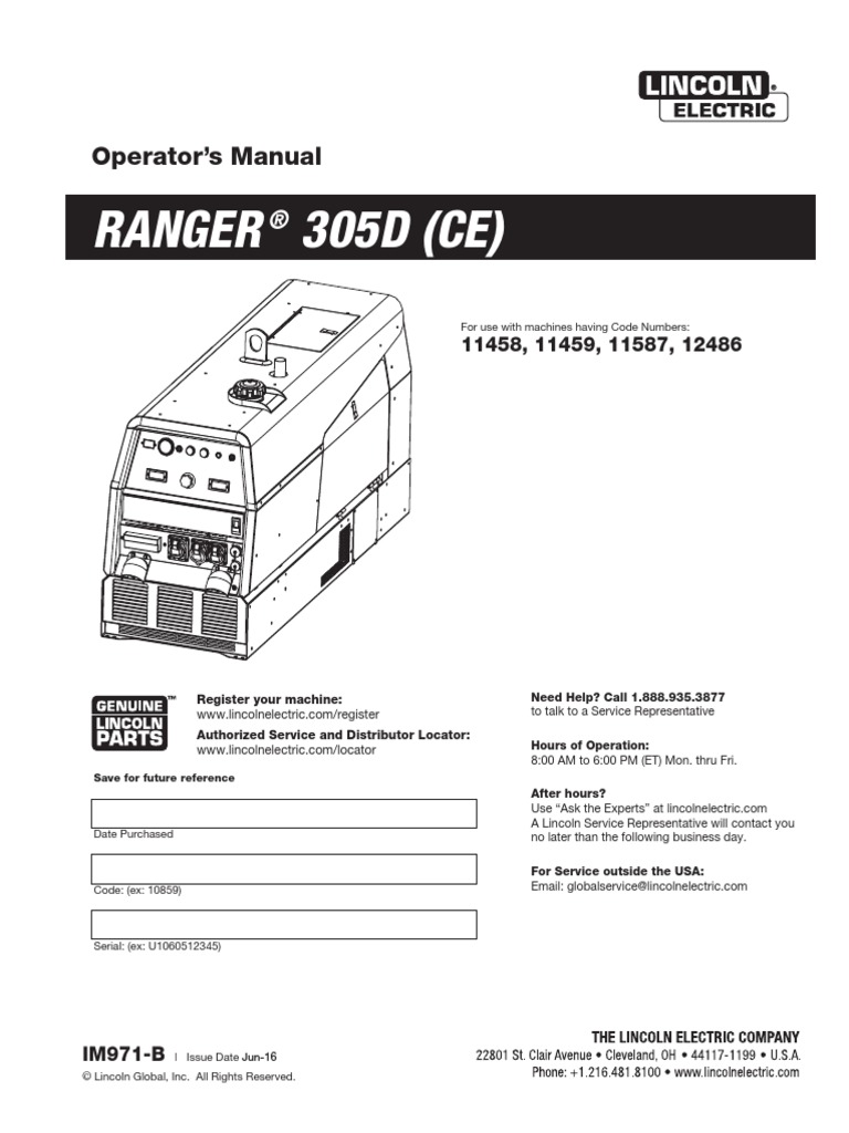 Manual Ranger 305 D Marca Lincoln PDF Compatibility