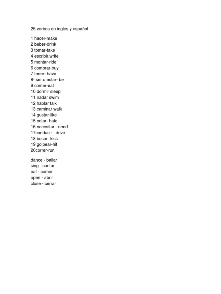 25 Verbos en Ingles y Español | PDF | Estudios de idiomas extranjeros