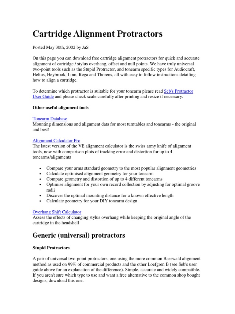 Cartridge Alignment Protractors | PDF | Phonograph