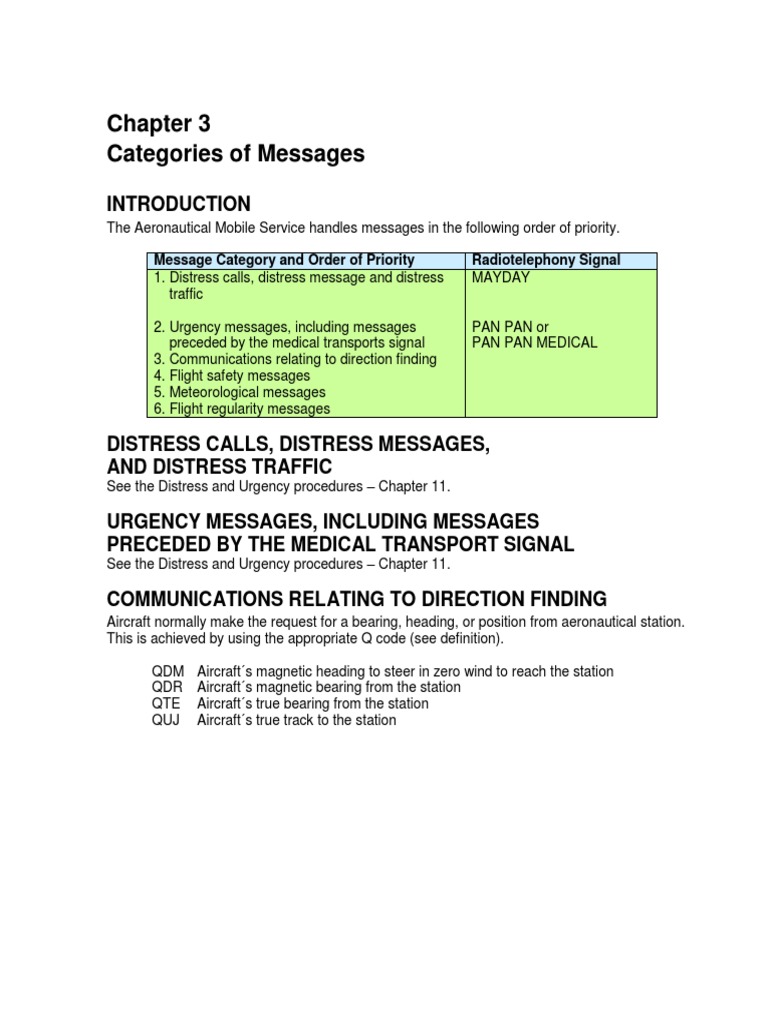 Chapter 3Categories of Messages PDF Aviation Safety Aviation