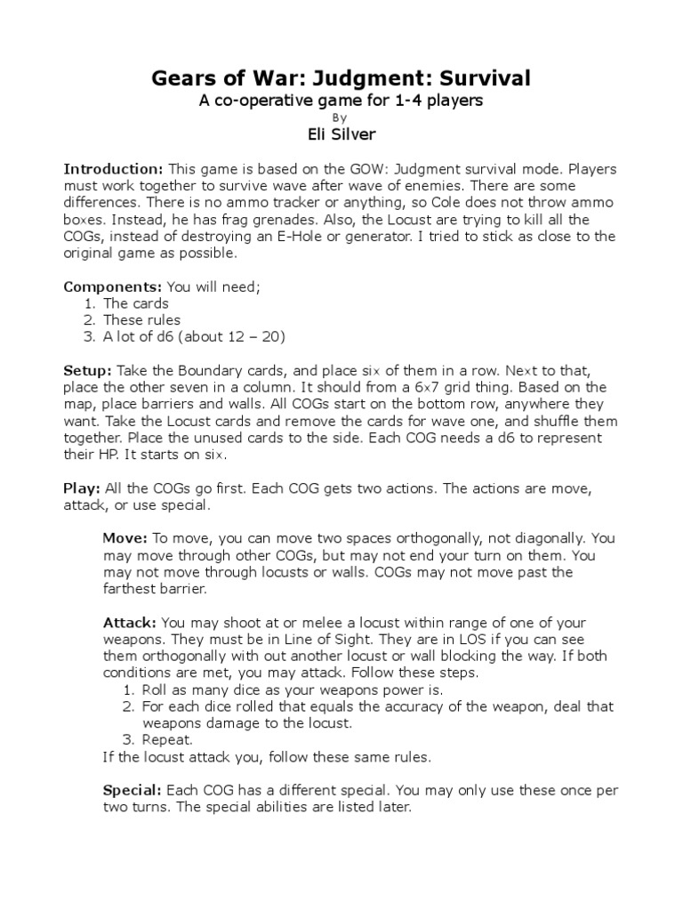 Gears of War Judgment Survival A CoOperative Game For 14 Players