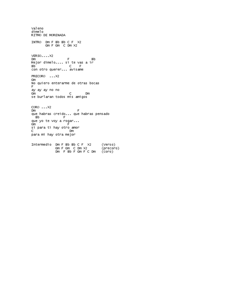 Dimelo: Letra y Acordes de Morenada | PDF