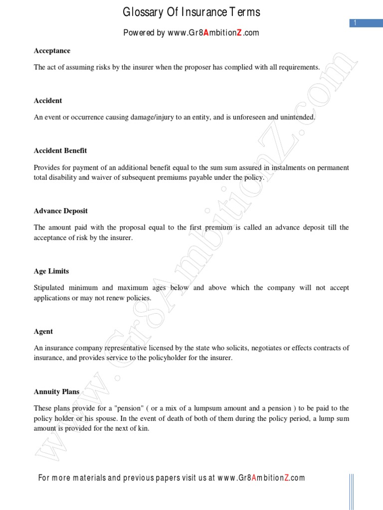 Insurance Terminology - Gr8AmbitionZ PDF | PDF | Life Insurance ...
