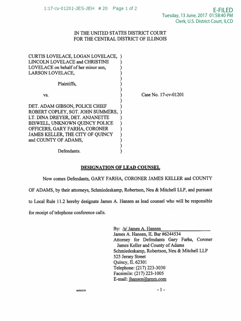 Lovelace Designation of Lead Counsel PDF Cm/Ecf United States Law
