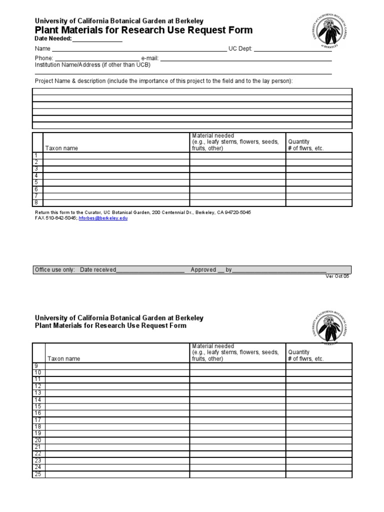 UC Botanical Garden Research Request Form | PDF