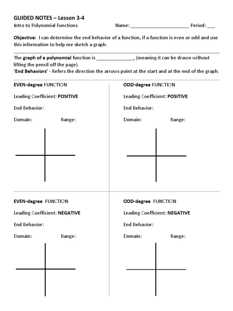 3 4 Polynomial Functions Guided Notes Zero Of A