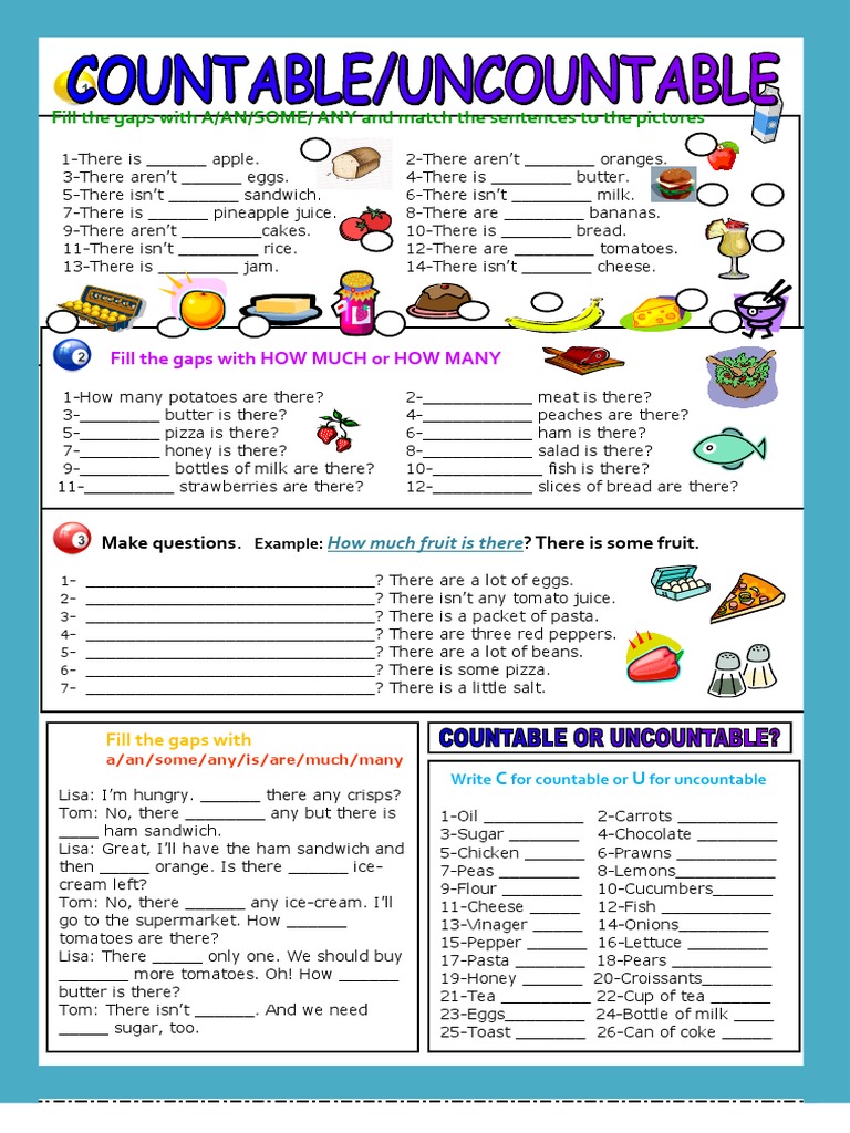 Countable And Uncountable Nouns Worksheets With Answers