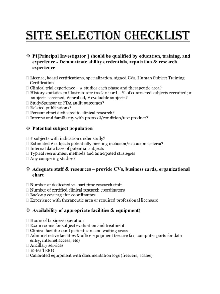 Site Selection Assignments | PDF | Institutional Review Board 