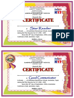 Jamindan Elementary School Award Certificate