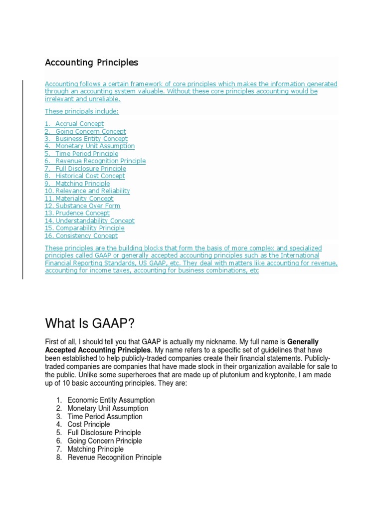 Accountng Principle Docx Generally Accepted Accounting Principles United States Financial Statement