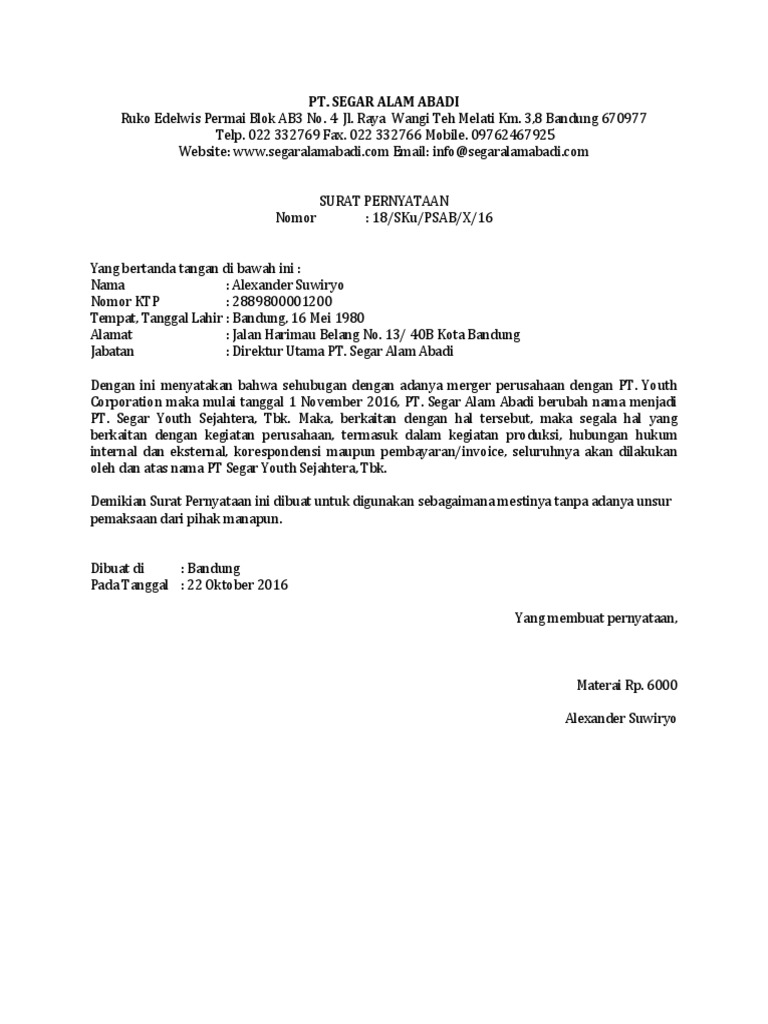 Contoh Surat Alamat Hadapan