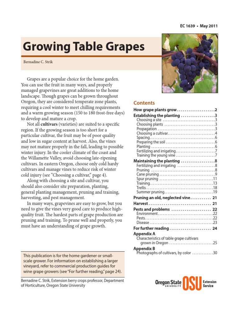 Growing Table Grapes Ec1639 May 2011 PDF PDF Vitis Pruning