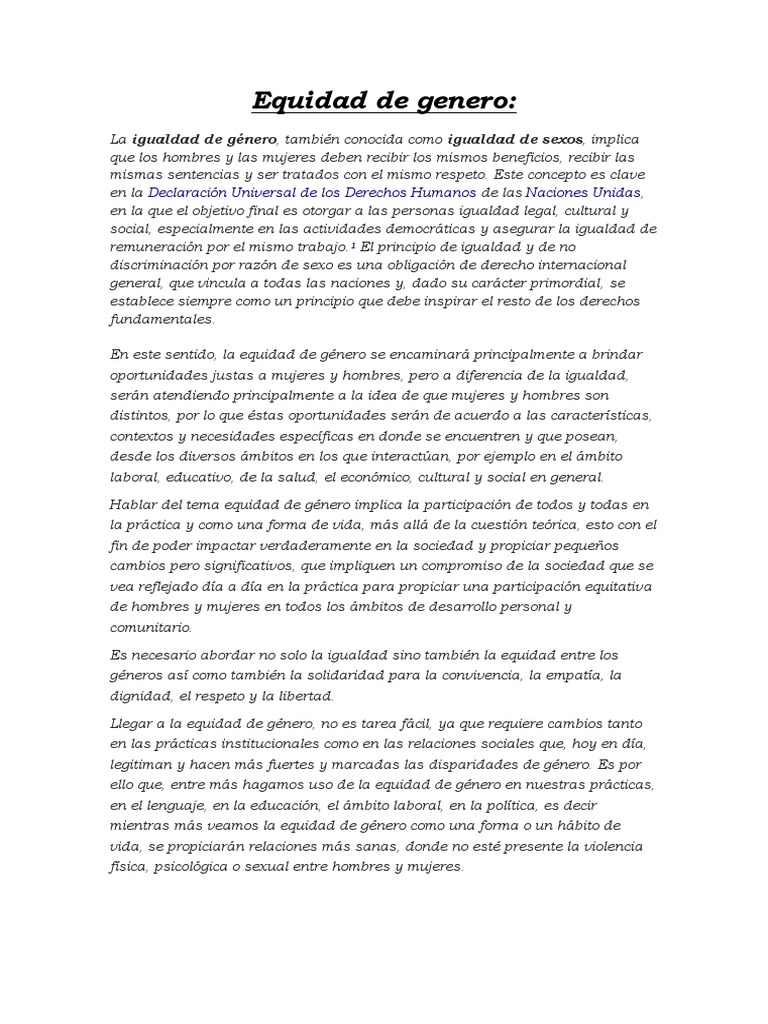 Equidad de Genero | PDF | Igualdad de género | Estudios de género