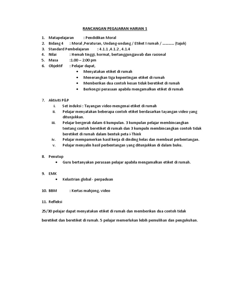 Contoh Format RPH 4.1 | PDF | Karier & Perkembangan