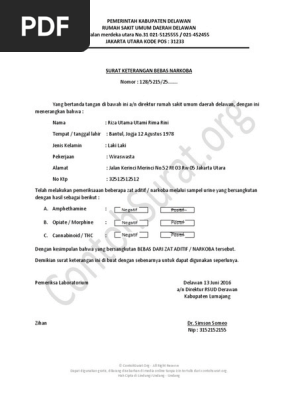 Contoh Surat Keterangan Bebas Narkoba Rumah Sakit