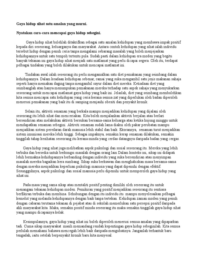 Karangan Gaya Hidup Sihat Satu Amalan Yang Murni Pdf
