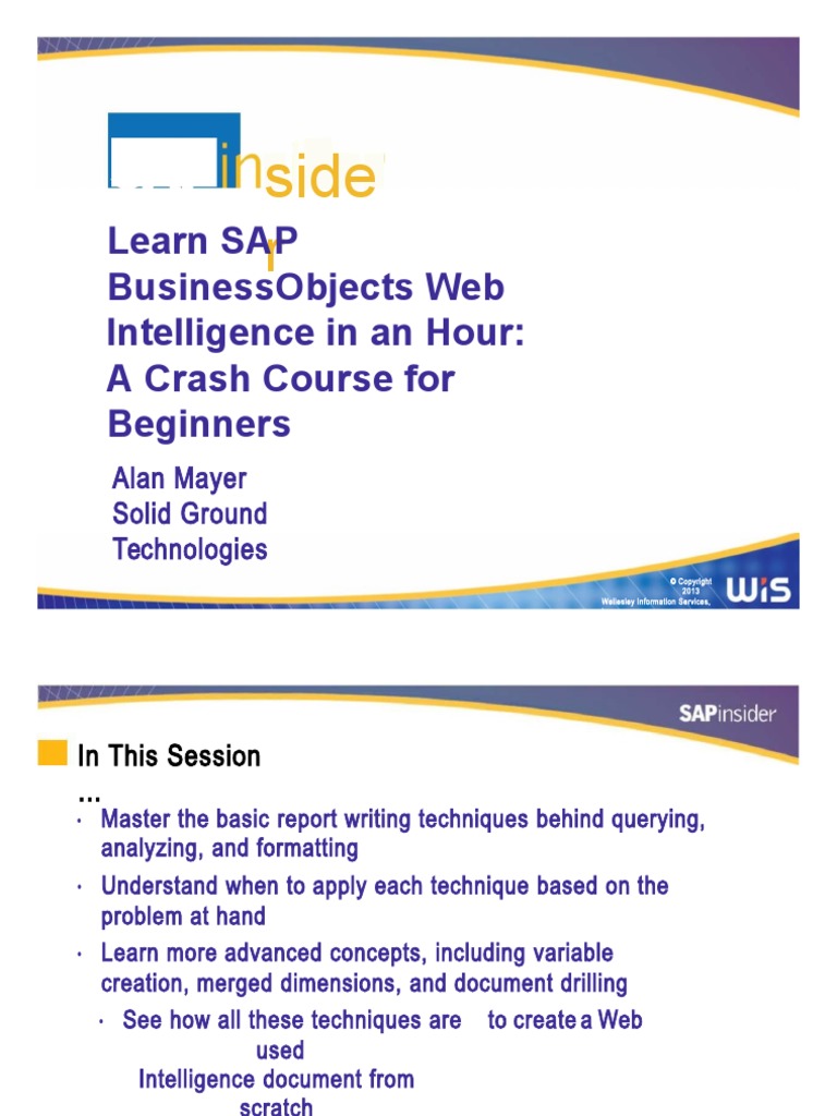 Side R Learn Sap Businessobjects Web Intelligence In An Hour A Crash