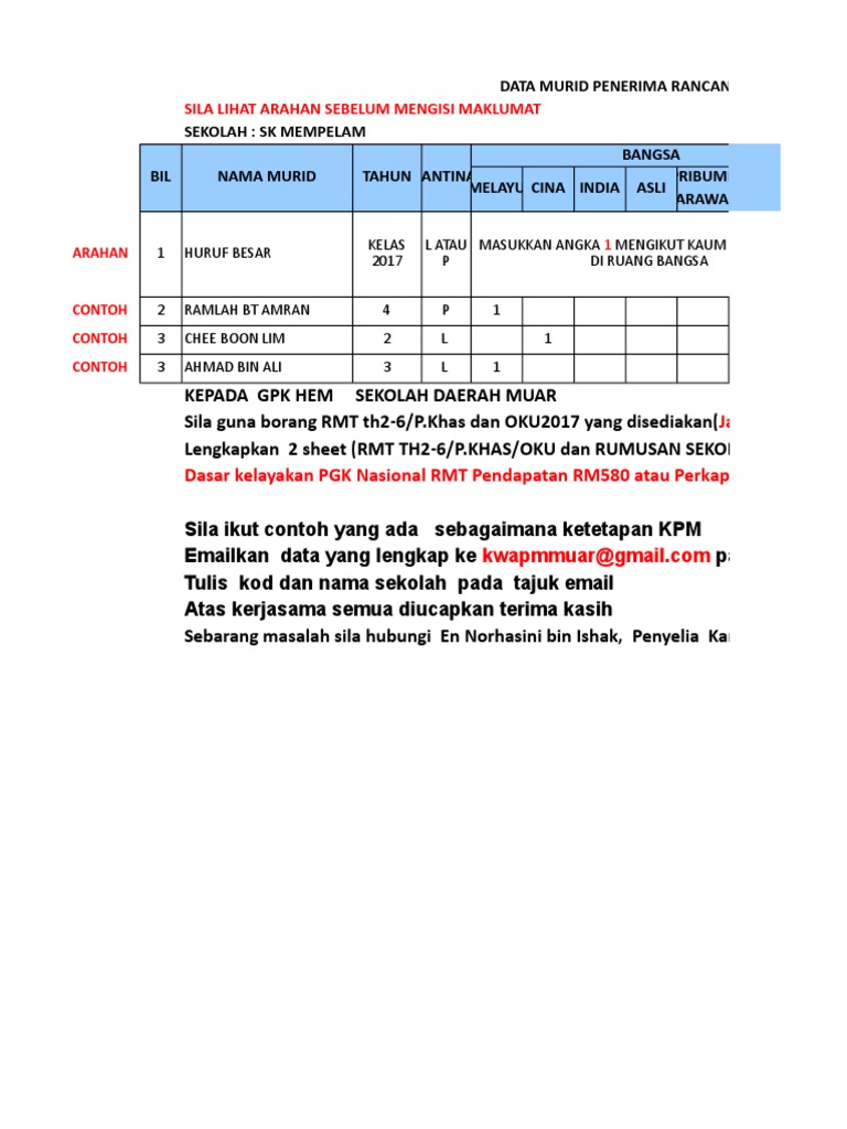 Borang Permohonan Rmt 2017