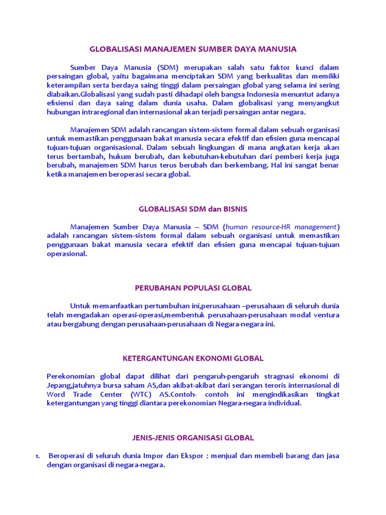 Globalisasi Manajemen Sumber Daya Manusia
