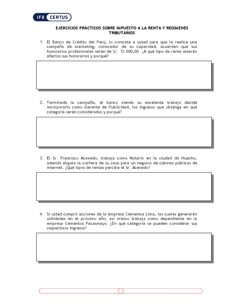 Ejercicios sobre Renta y Régimen Tributario | PDF | Contabilidad ...