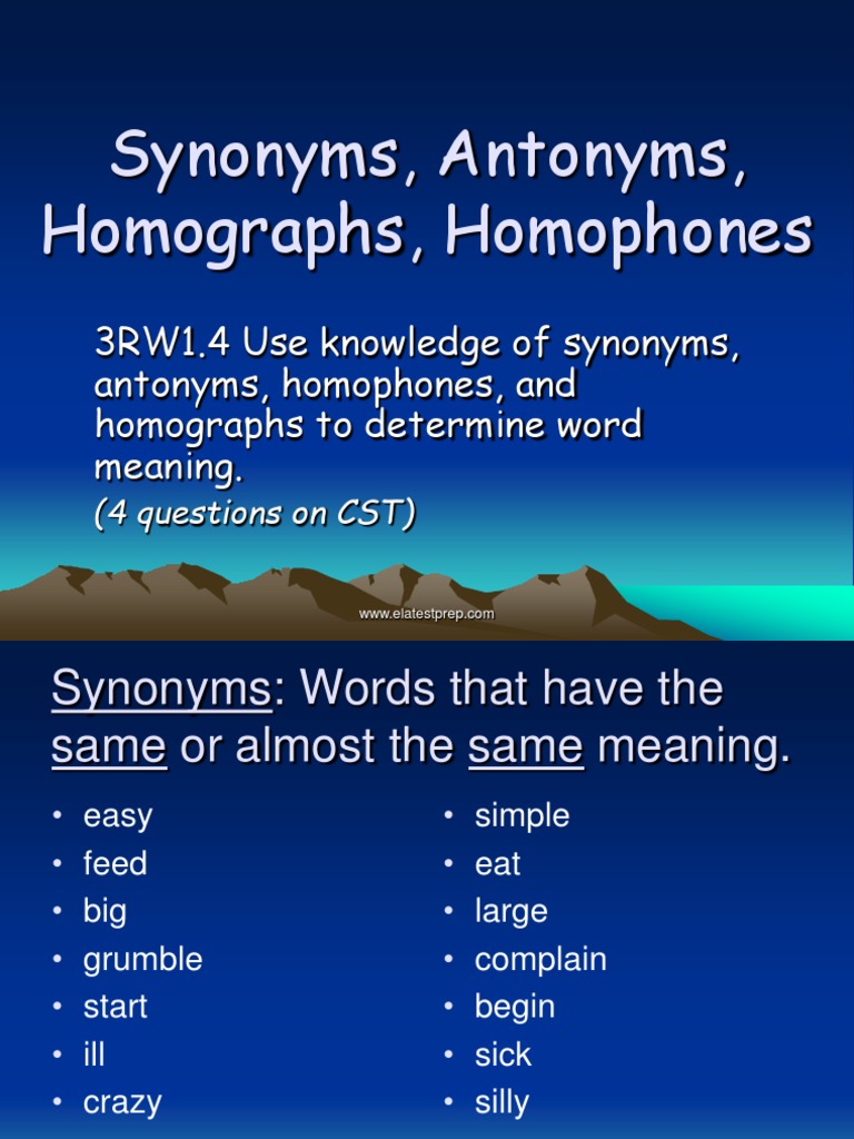 Synonyms Antonyms Homophones Homographs Powerpoint Pdf Semantic Units Lexicology