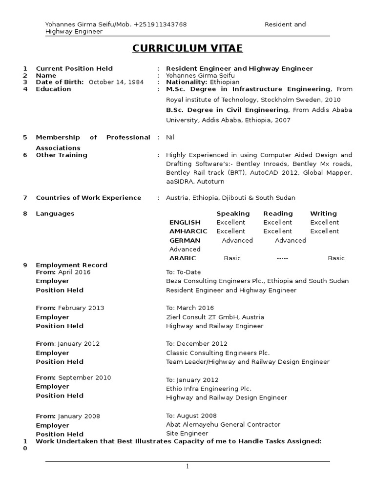 Ethiopian cv samples picture