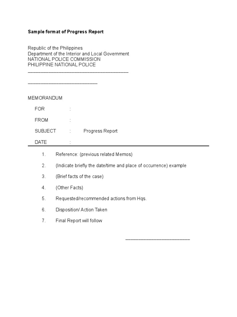 Sample Format of Progress Report | PDF