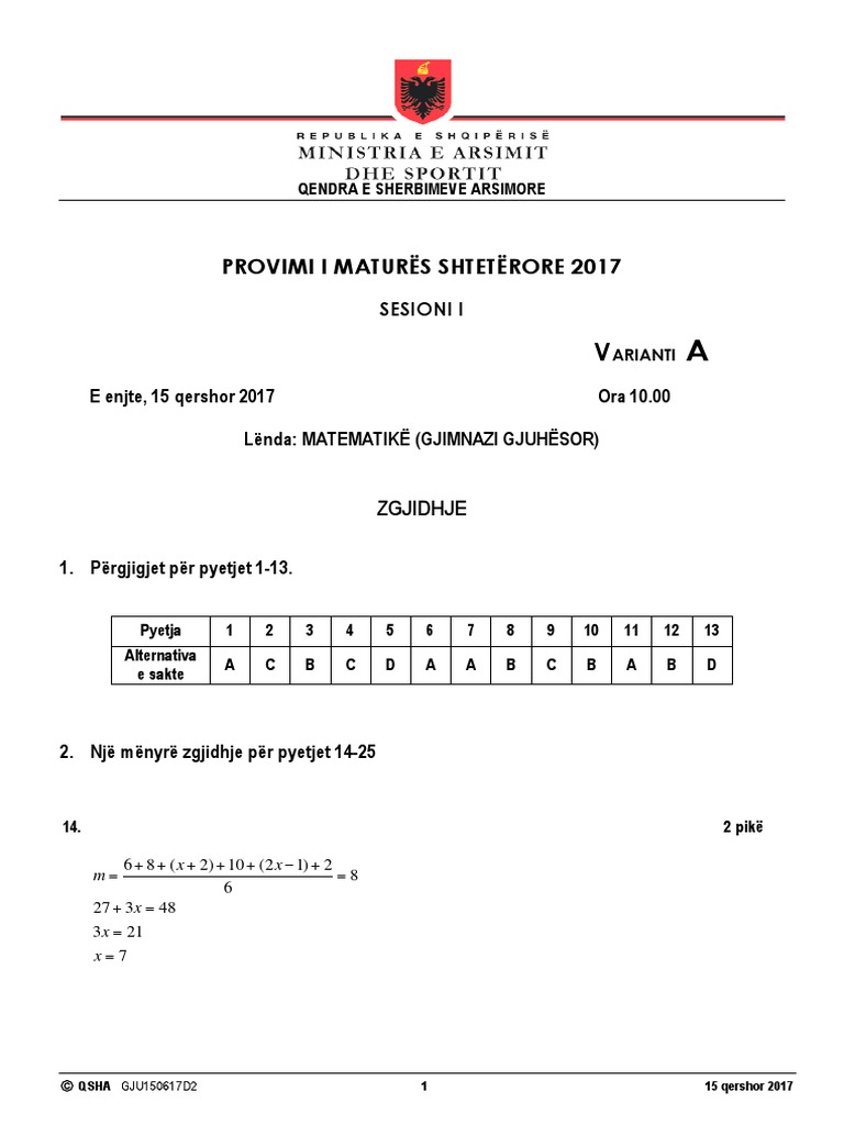 Provimi I Matematikes | PDF