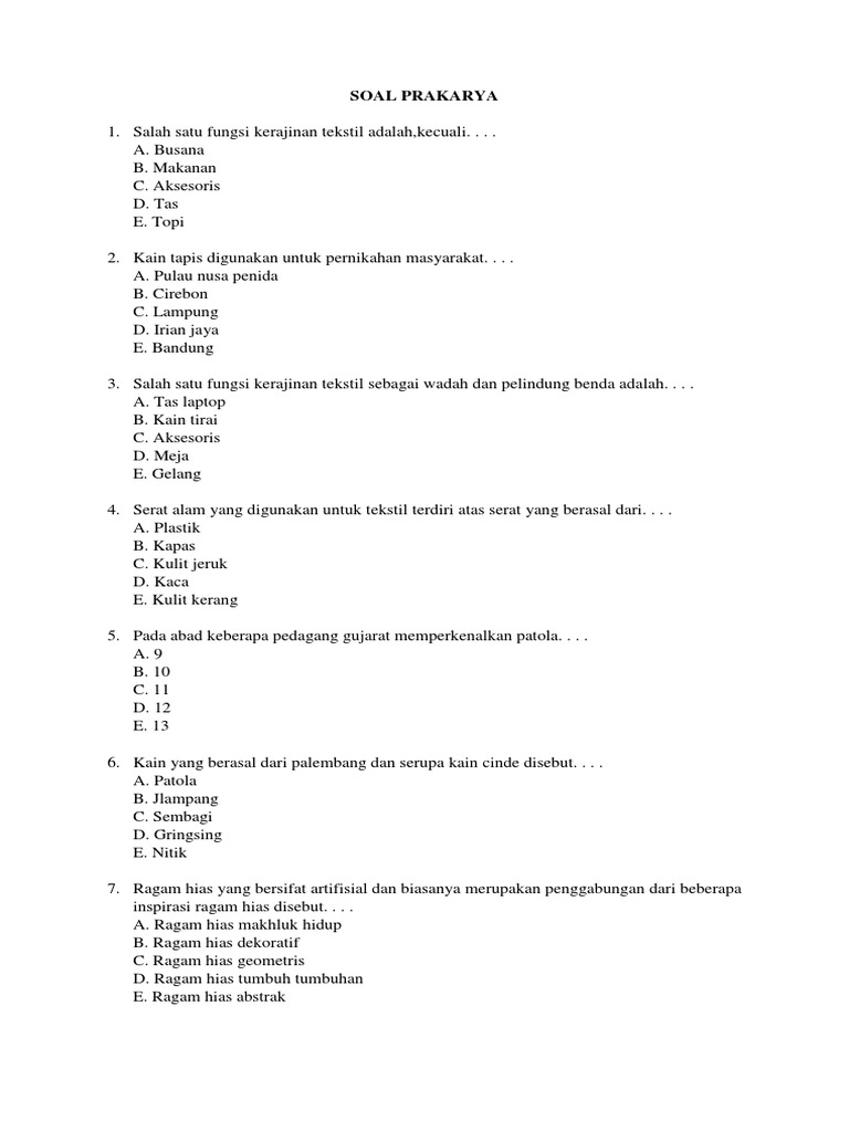 Soal Prakarya Fungsi Hias Guru Paud