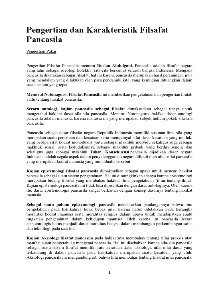 Pengertian Dan Karakteristik Filsafat Pancasila