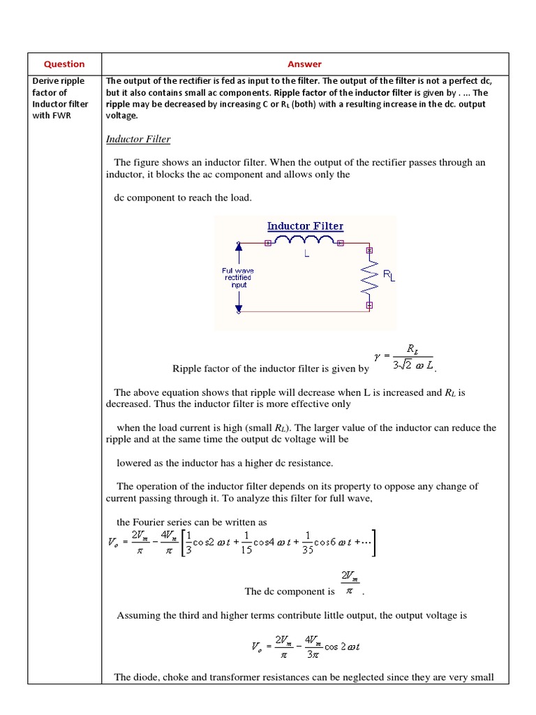 2.06 Ripple Factor of Inductor Filter | PDF | Rectifier | Electronic Filter