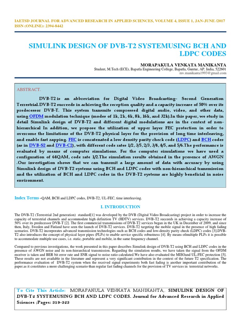 IAETSD-JARAS-Simulink Design of DVB-T2 Systemusing BCH and LDPC 
