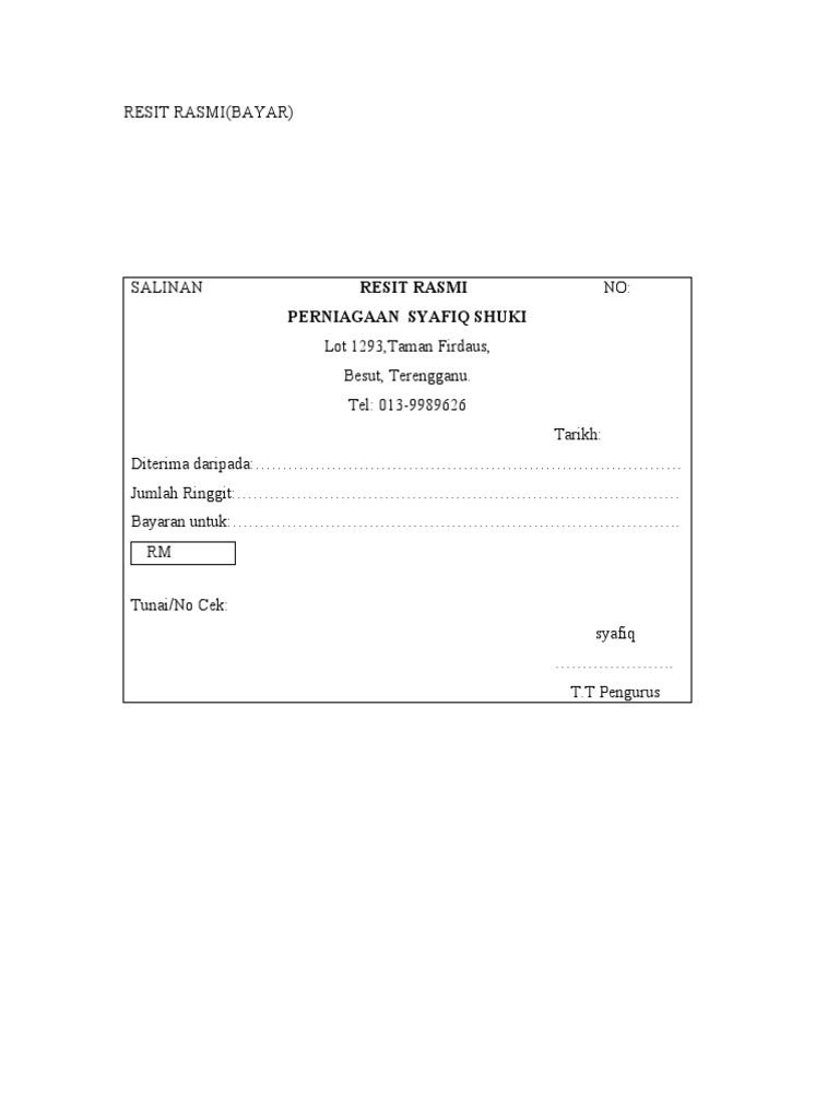 Prinsip Akaun Resit Rasmi Bayar Pdf